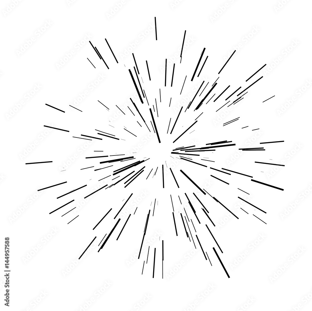 Fototapeta premium Sun burst shapes. Linear drawing of rays of the sun in dynamic style. Vector illustration. Icon black on white. Design element for logo, signs