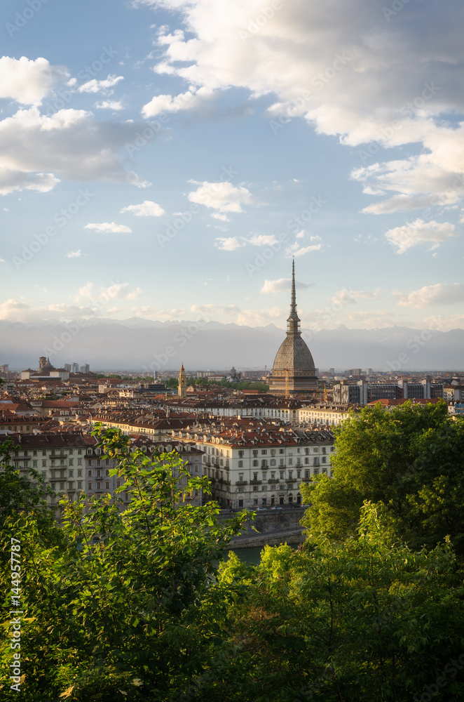 Torino panorama with  Mole Antonelliana at sunset