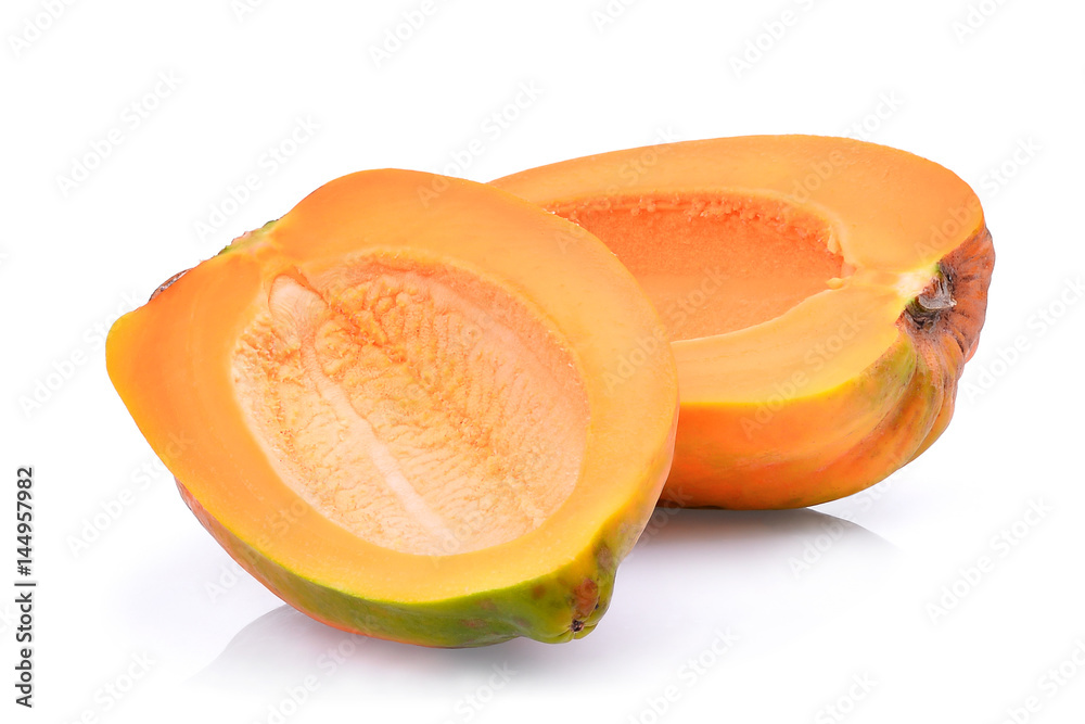 half of fresh papaya seedless isolated on white background half of fresh papaya seedless isolated on white background