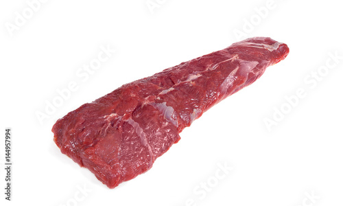 Fresh raw meat. Whole piece of Sirloin steaks in a row ready to cook. Isolated on white background