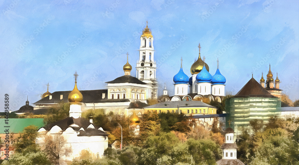 Colorful painting of Trinity Lavra of St. Sergius