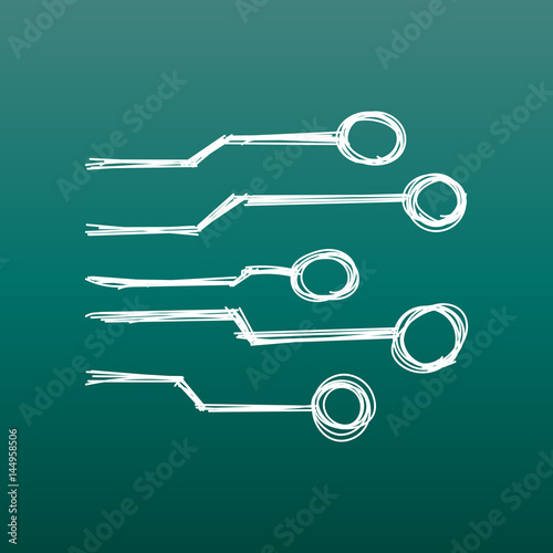 Hand drawn circuit board icon. Doodle scetch technology scheme symbol flat vector illustration on green background.