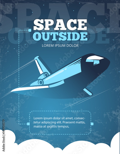 Outer space, universe adventure, galaxy travel vintage vector poster