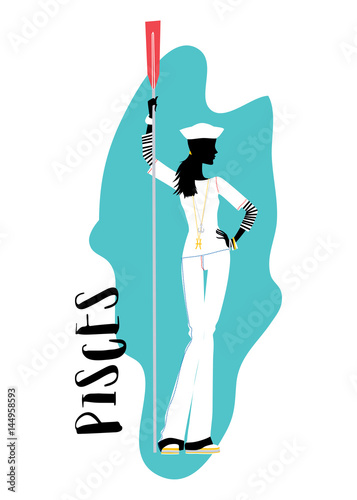 Pisces woman horoscope sign as a sailor girl. Vector illustration