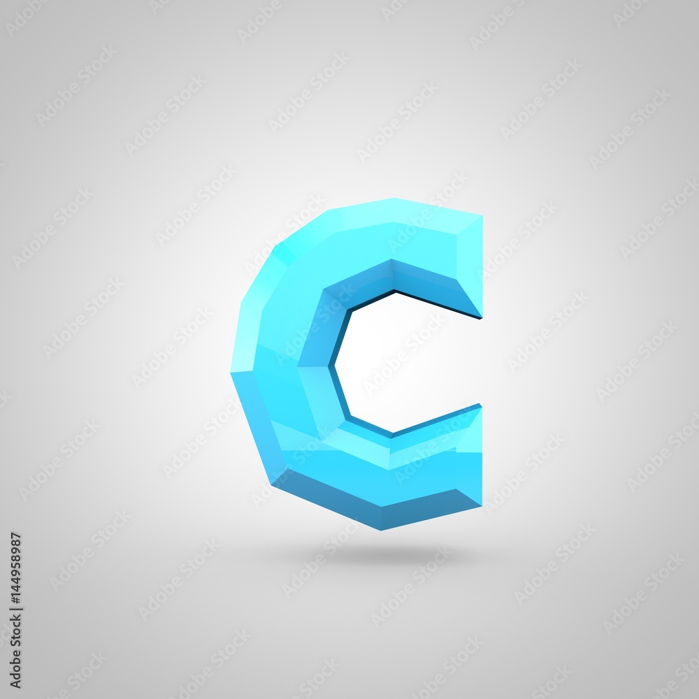 Blue low poly alphabet letter C lowercase isolated on white background. Blue low poly alphabet letter C lowercase isolated on white background.