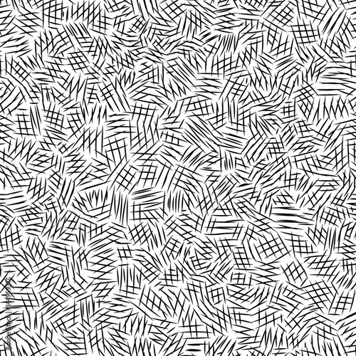 Black and white chaotic scratch hatching seamless pattern, vector