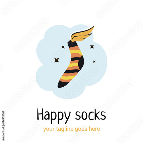 Vector logo template for socks store. Illustration of sock with wings. It can be used to design banners, textile industry. Creative logotype.