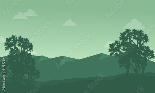 Silhouette of mountain with tree scenery