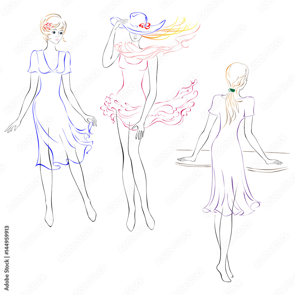 silhouette 7. three slim girls in summer dresses silhouette 7. three slim girls in summer dresses
