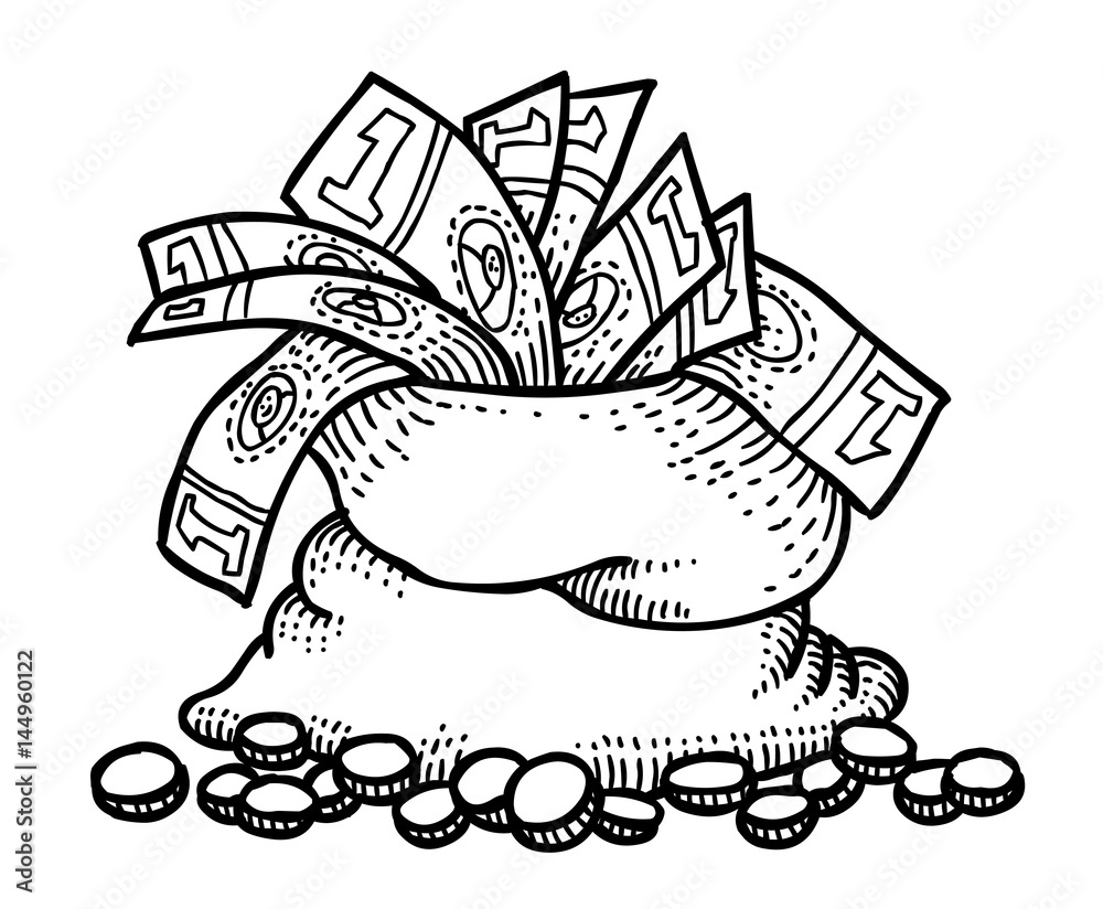 Φωτογραφία Cartoon image of bag of money. An artistic freehand picture.