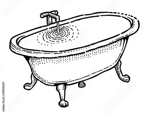 Cartoon image of bath full of water. An artistic freehand picture.