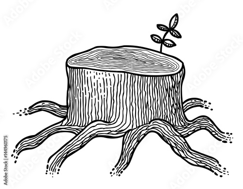 Cartoon image of big tree stump. An artistic freehand picture.