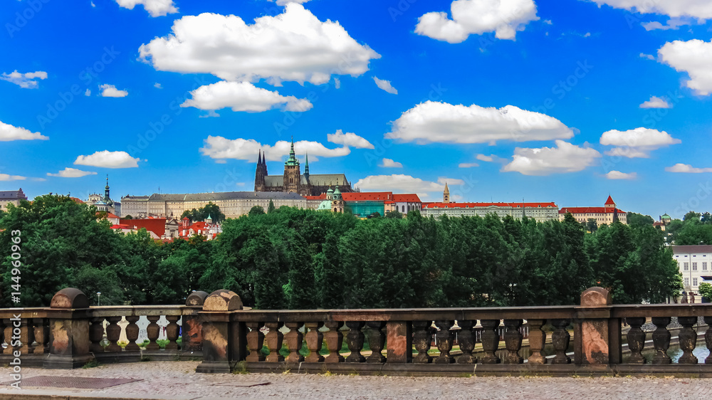 Saint Vitus cathedral with part of the palace complex Hradcany Prague. Czech Republic