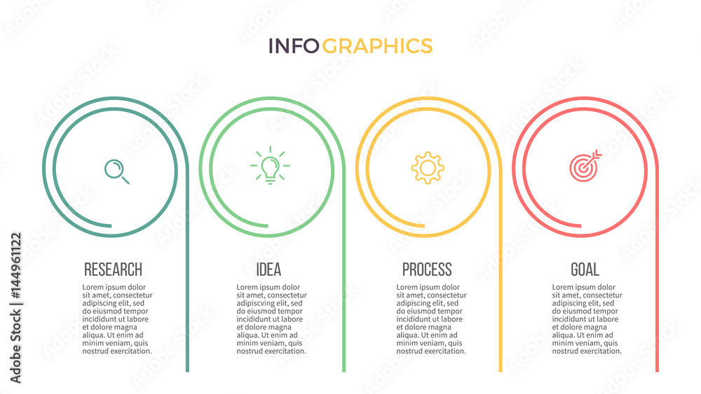 Business infographics. Presentation slide with 4 steps, options. Vector template.
