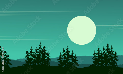 Tree on the hill scenery silhouette style