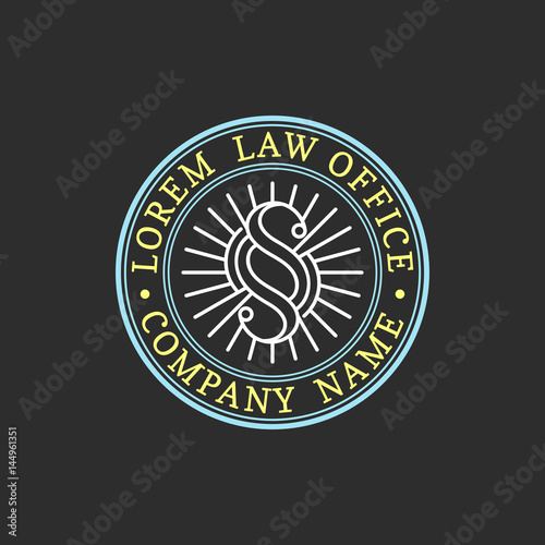 Law office logo. Vector vintage attorney, advocate label, juridical firm badge. Act, principle, legal icon design.
