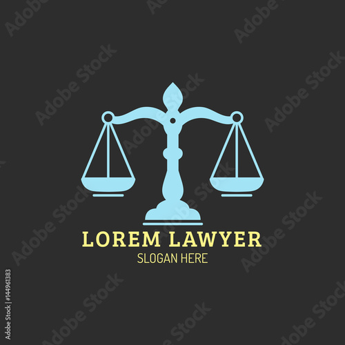 Law office logo with scales of justice illustration. Vector vintage attorney, advocate label, juridical firm badge.