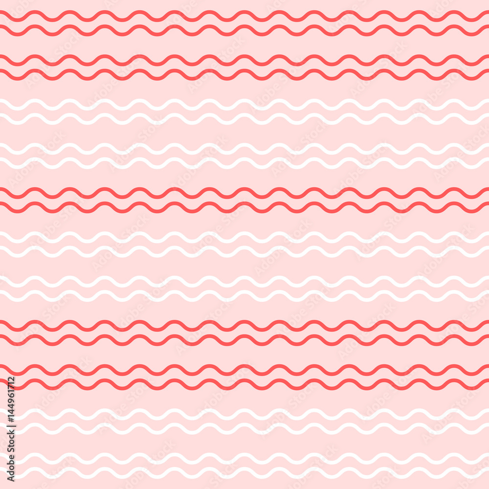 Vector seamless wavy pattern. Horizontal white and red wavy lines on pale pink backdrop. Can be used for cover, wrapping, print, web, decoration. Vector seamless wavy pattern. Horizontal white and red wavy lines on pale pink backdrop. Can be used for cover, wrapping, print, web, decoration.