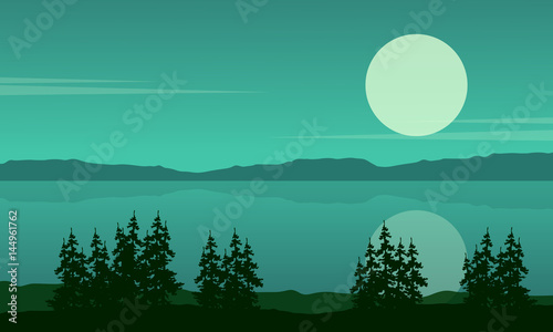 Silhouette of lake with spruce landscape