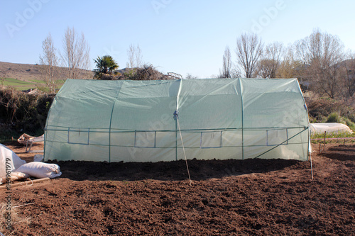  Polythene tunnel as a plastic greenhouse in an allotment, garden center