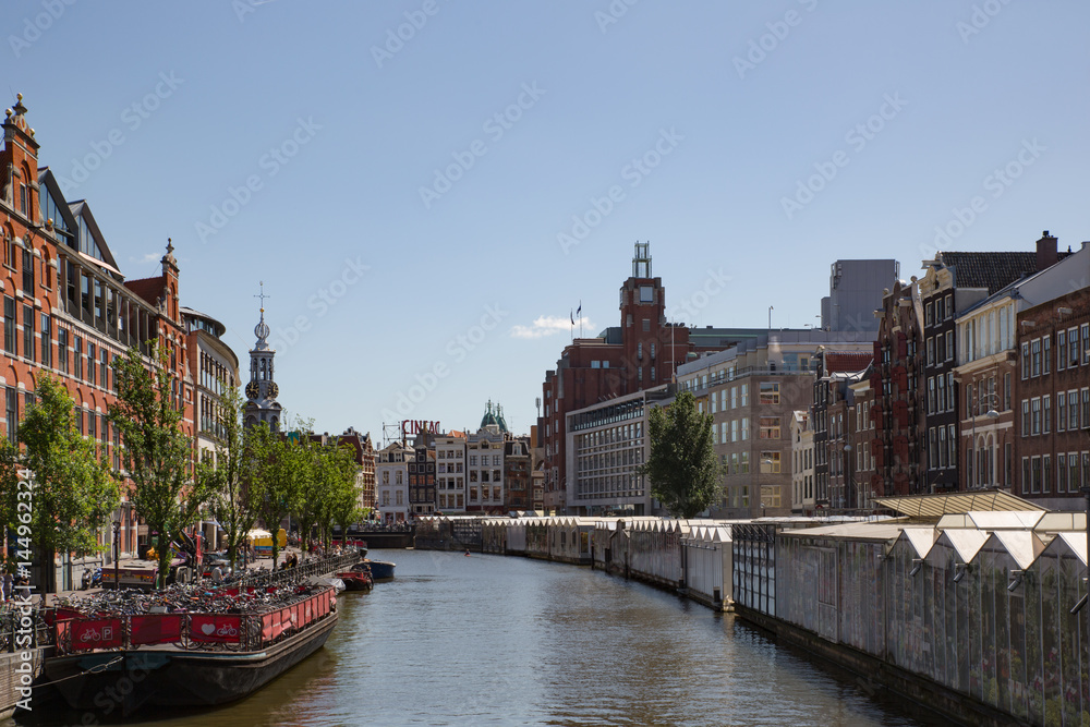 A view over Singel canal in Amsterdam, near the flower market