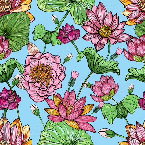 Lotus floral seamless pattern