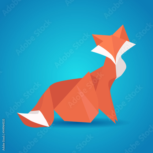Illustration of a paper origami fox. Paper Zoo. Vector element for your design