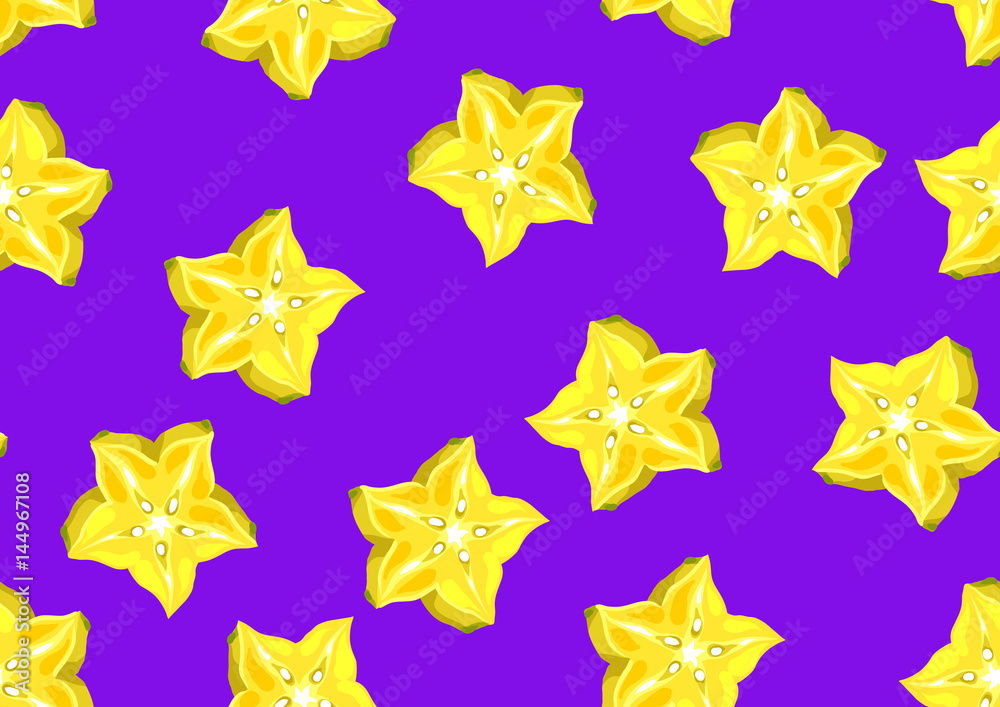 Obraz premium Seamless pattern with star fruit carambola. Illustration of tropical plant