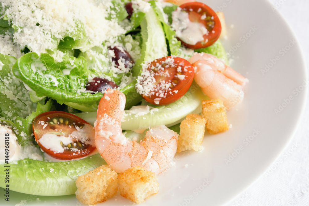 caesar salad with shrimps and kalamata olives caesar salad with shrimps and kalamata olives