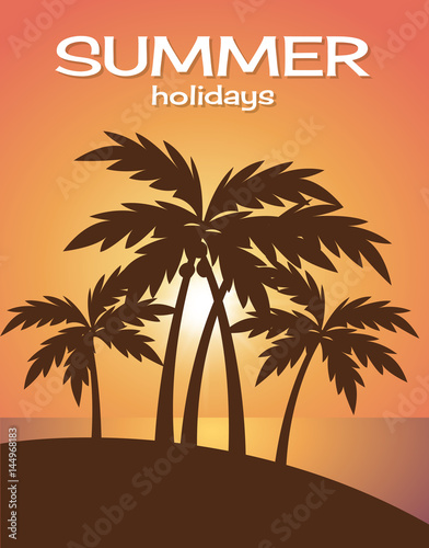 Beach summer with trees landscape sea scenery sunset scenery vector