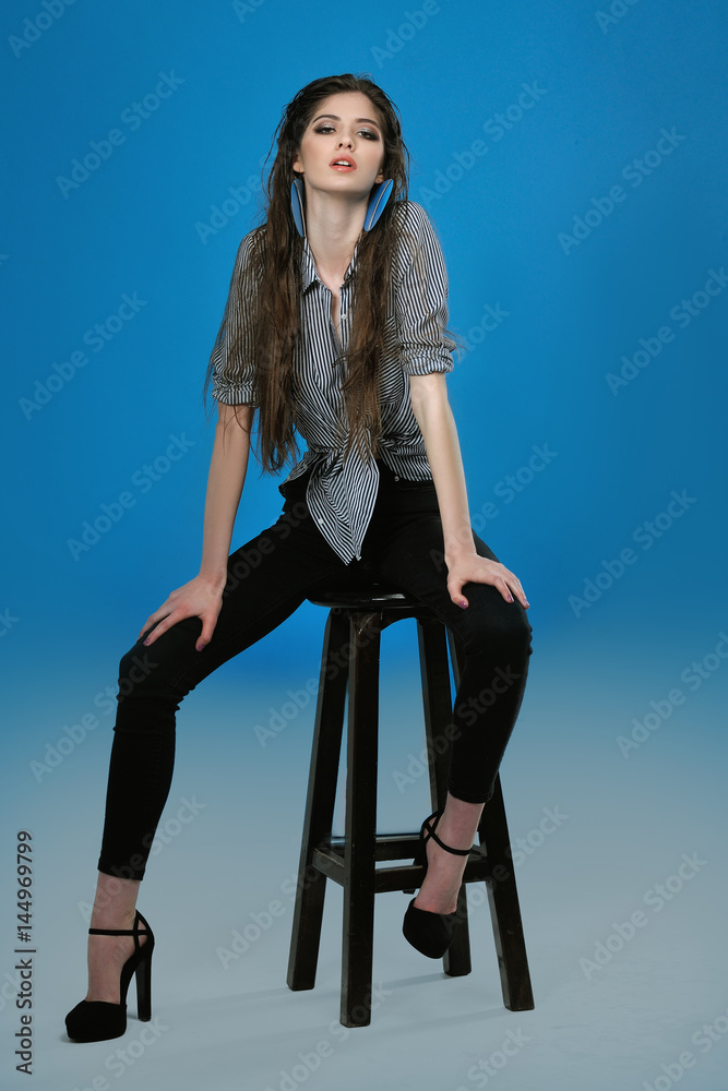 Fototapeta premium Full-length portrait of a model who poses for tests
