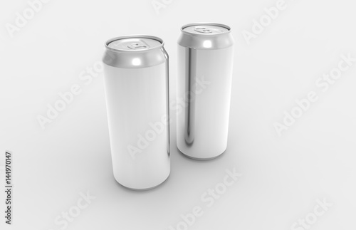 Two aluminum soda or beer metal cans isolated on white.