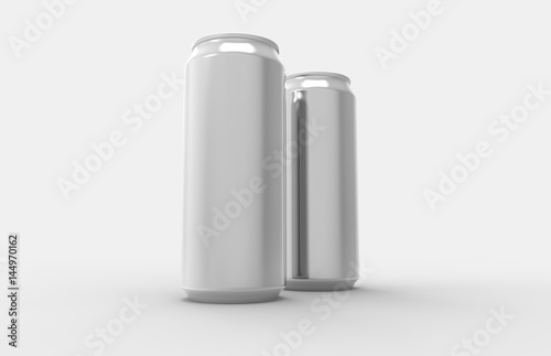 Two aluminum soda or beer metal cans isolated on white.