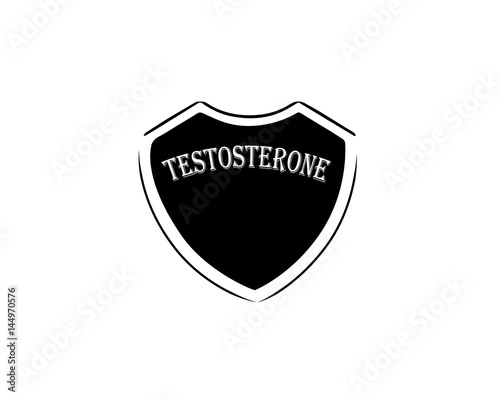 Black and white vector illustration emblem with testosteron inscription.