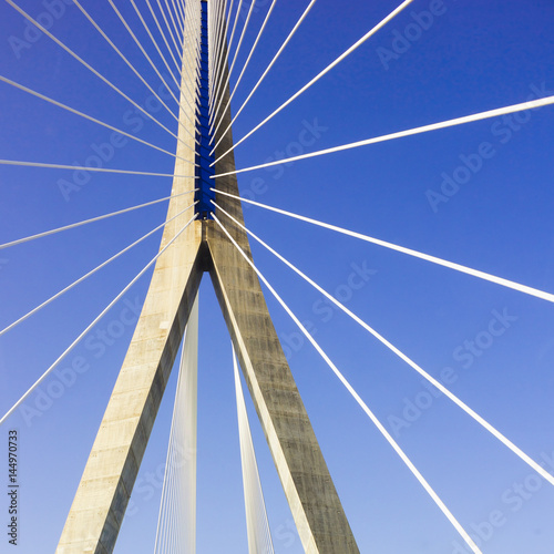 Close-up of a cable-stayed bridge.