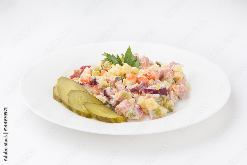 Olivier Salad with cornichons