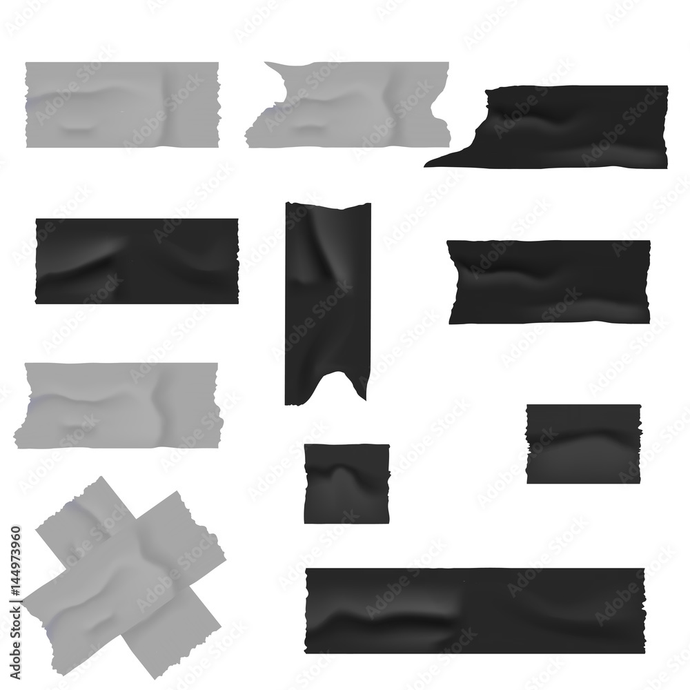 Realistic silver and black duct adhesive tape. Vector illustration
