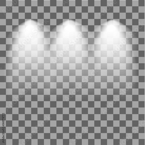 Scene illumination. Cold light effect. Stage illuminated spotlight on transparent background. Vector illustration.