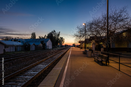 Train platform at sunrise - Merced, California, USA