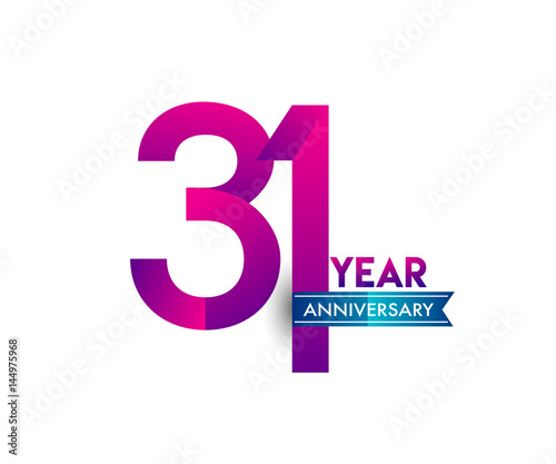 thirty one years anniversary celebration logotype colorful design with blue ribbon, 31st birthday logo on white background