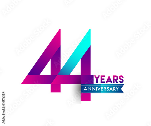 forty four years anniversary celebration logotype colorful design with blue ribbon, 44th birthday logo on white background photo