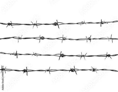 4 lines of  new barbed wire, isolated against the clear white background. photo