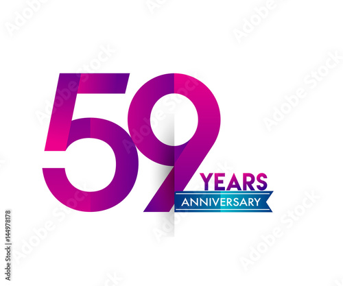 fifty nine years anniversary celebration logotype colorful design with blue ribbon, 59th birthday logo on white background photo