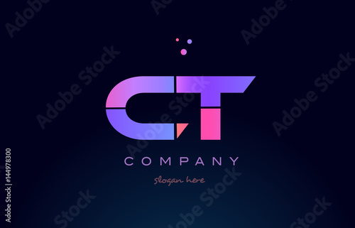 ct c t creative blue pink purple alphabet letter logo icon design