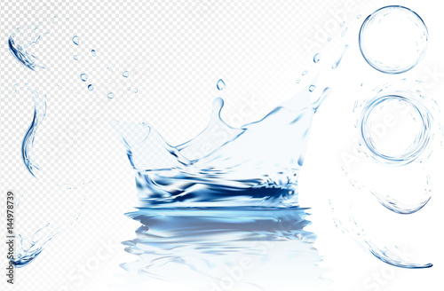 Transparent water wave with bubbles. Vector illustration in light blue colours. Purity and freshness concept. Website abstract water background banner or header set.
