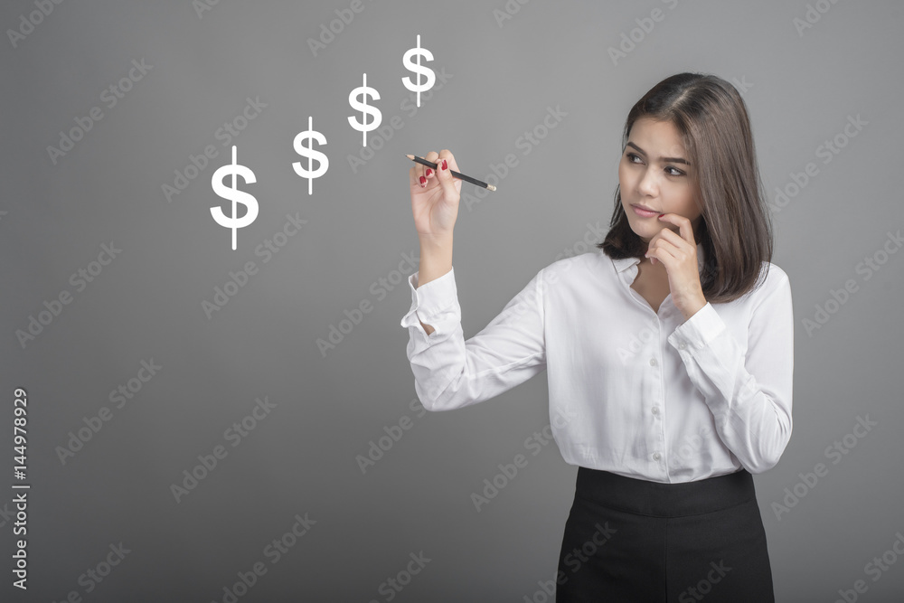 Beautiful Business Woman with money graph Beautiful Business Woman with money graph