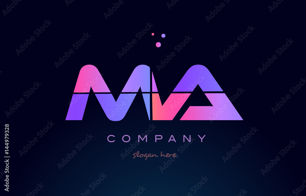 ma m a creative blue pink purple alphabet letter logo icon design