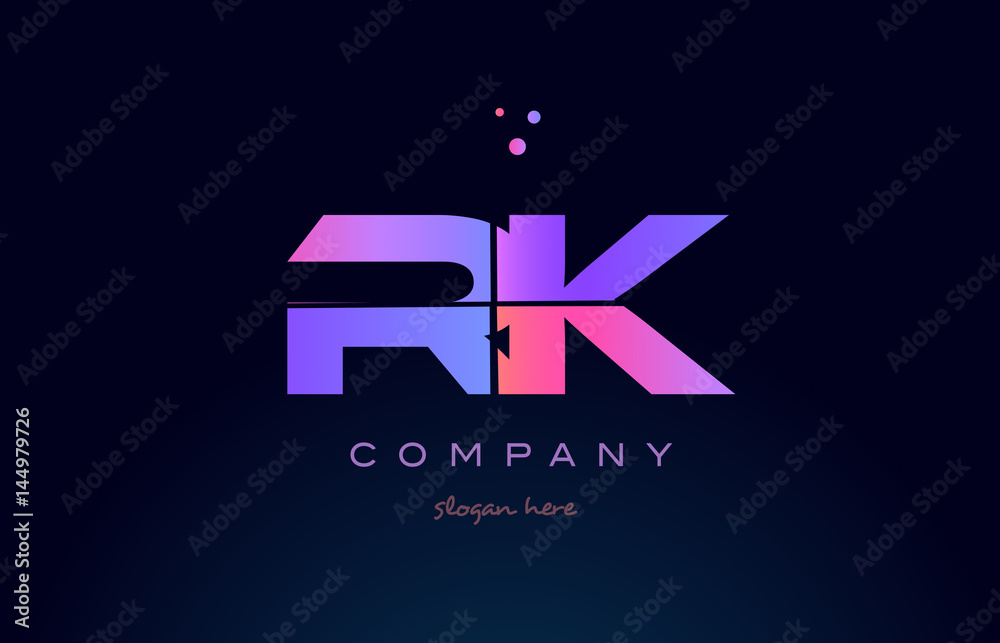 rk r k creative blue pink purple alphabet letter logo icon design