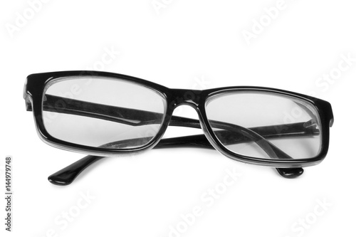 Glasses in a plastic frame on a white background