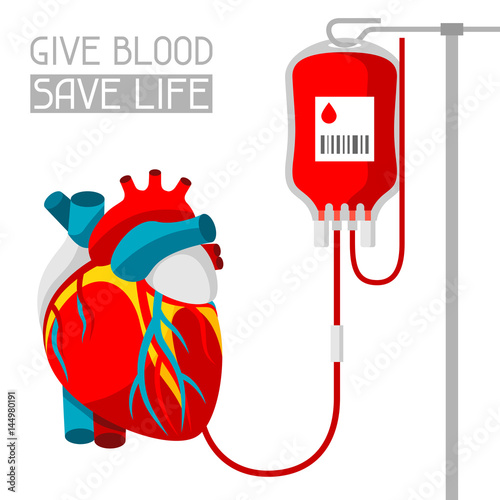 Donate blood. Medical and healthcare iIllustration of human heart